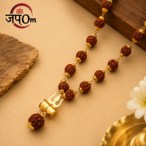 Gold Plated Rudraksha Trishool Necklace