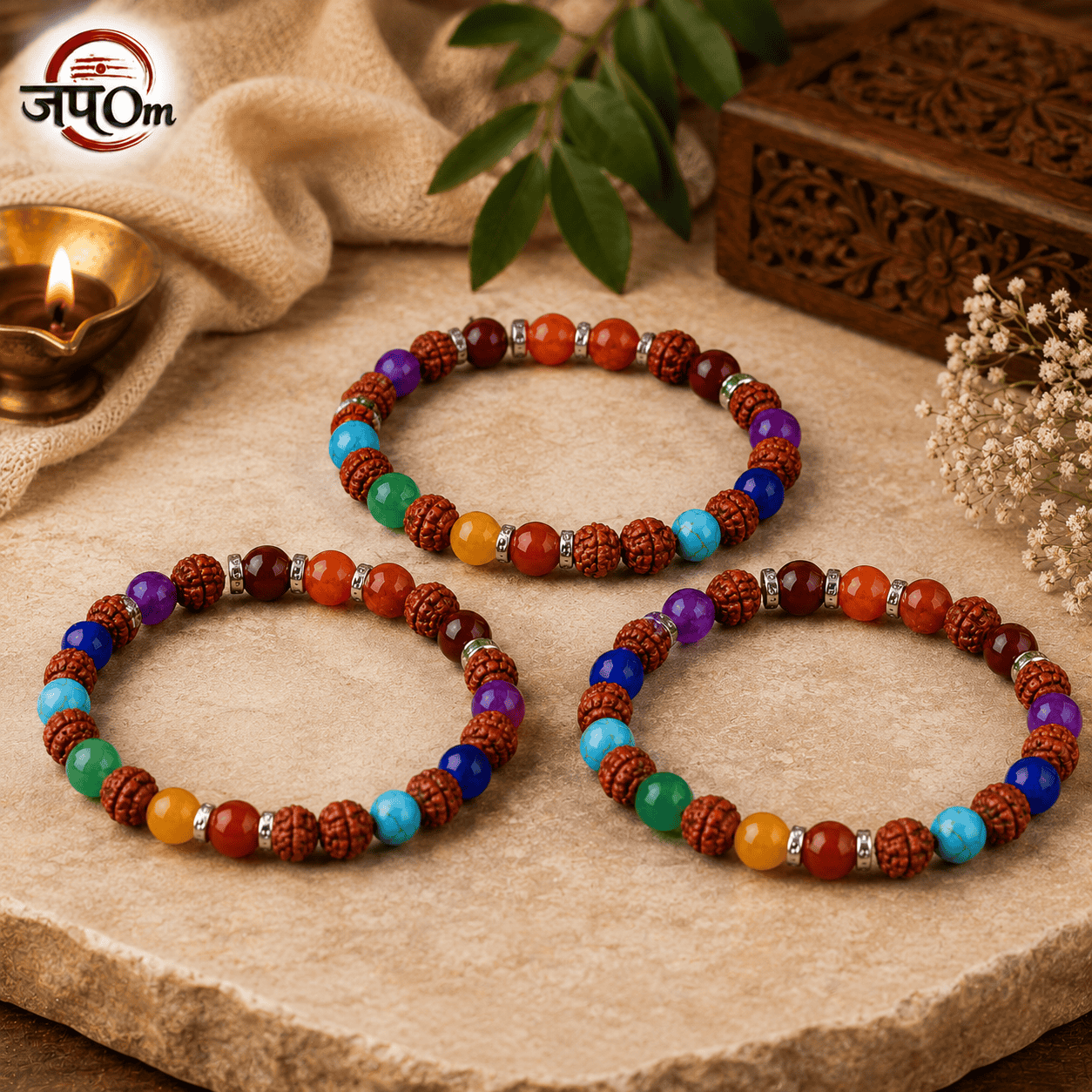 7 Chakra x Rudraksha Bands – Free Size Bracelet1