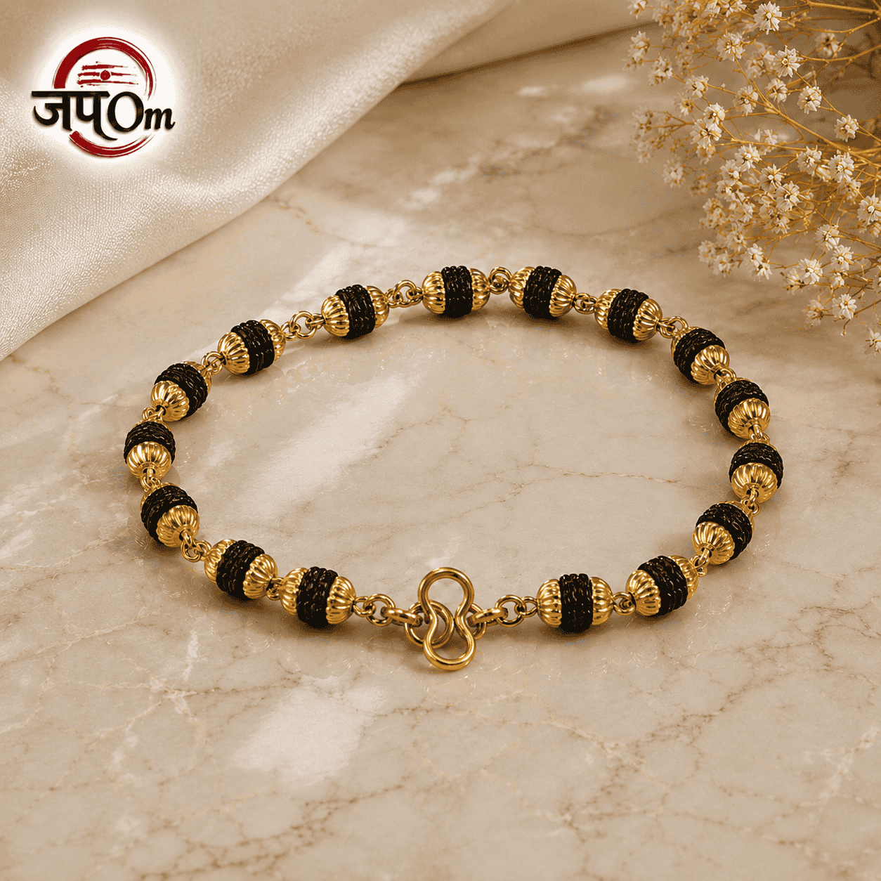 Gold Plated Black Grace Rudraksha Bracelet - For Women