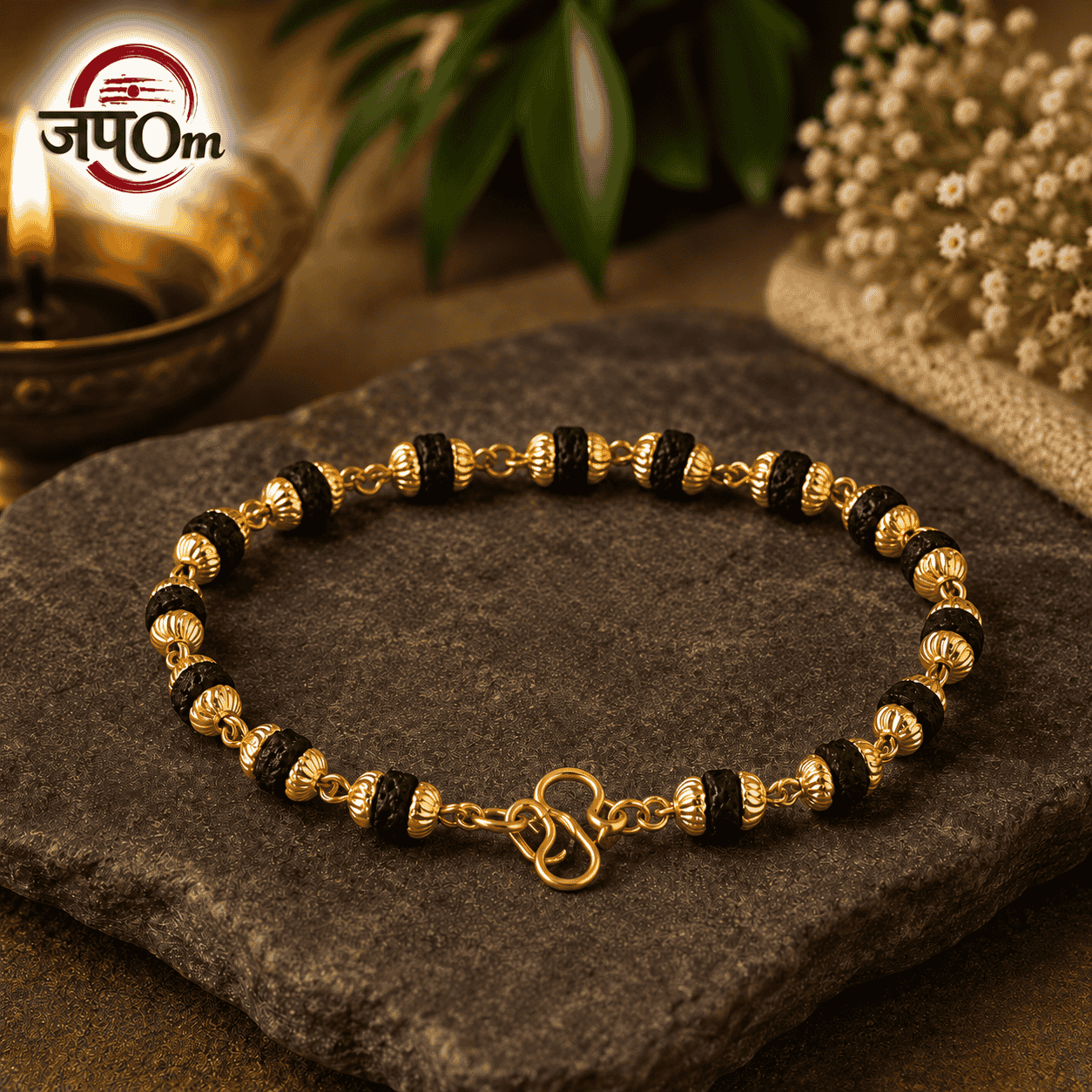 Gold Plated Black Grace Rudraksha Bracelet – For Women1