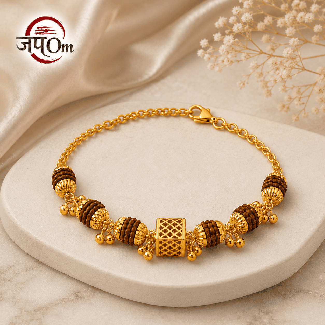 Gold Plated Cubio Rudraksha Bracelet For Women (2)