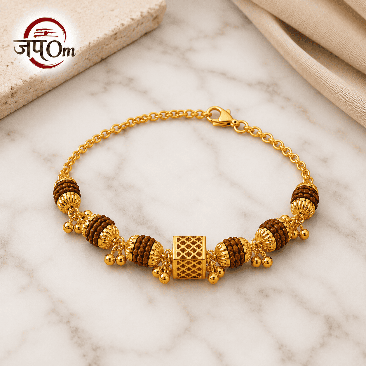 Gold Plated Cubio Rudraksha Bracelet For Women2 (2)