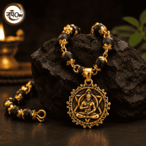 Gold Plated Karungali Necklace with Hanuman Pendant