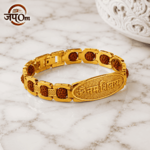 Gold Plated Om Namah Shivaya Grid Rudraksha Bracelet