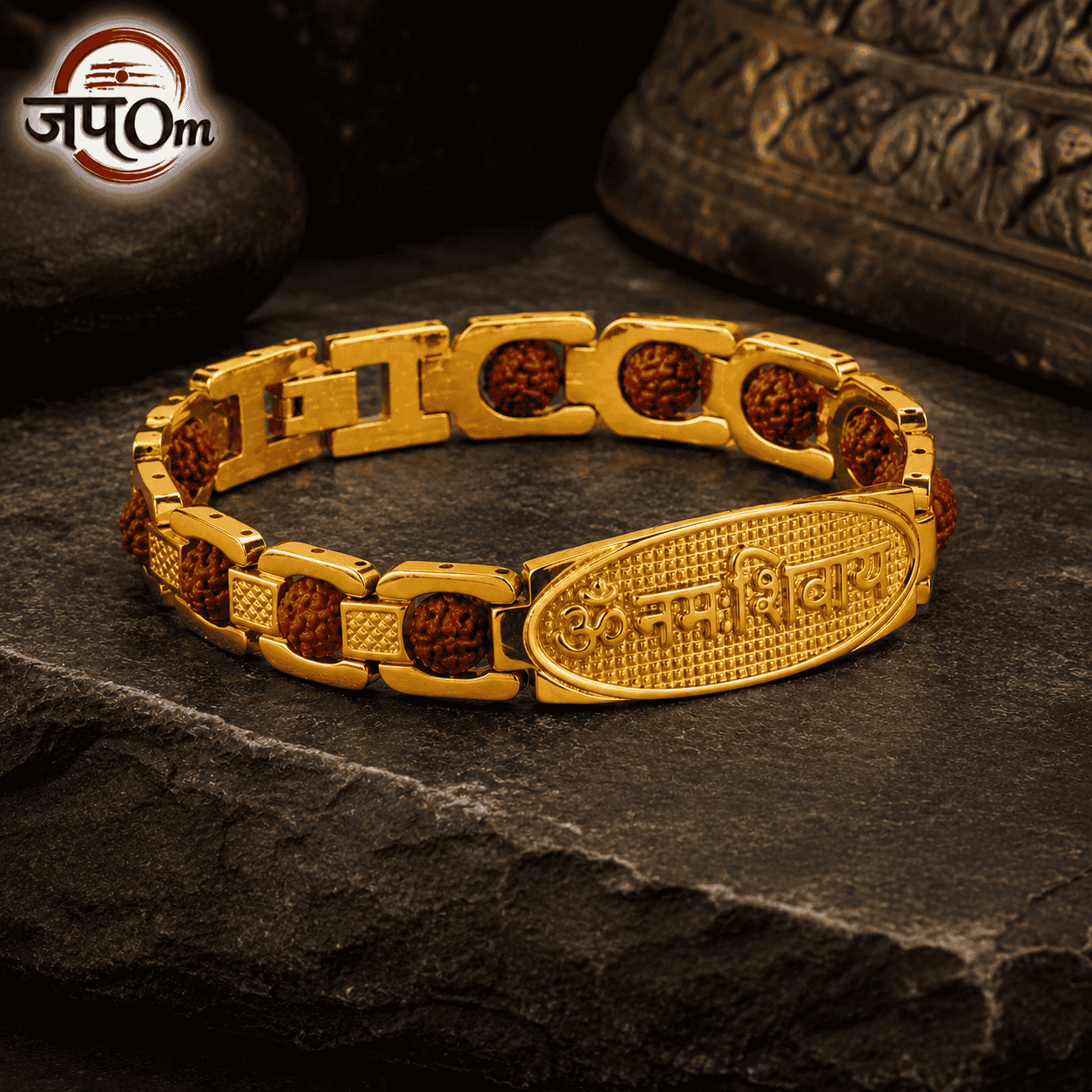 Gold Plated Om Namah Shivaya Grid Rudraksha Bracelet2