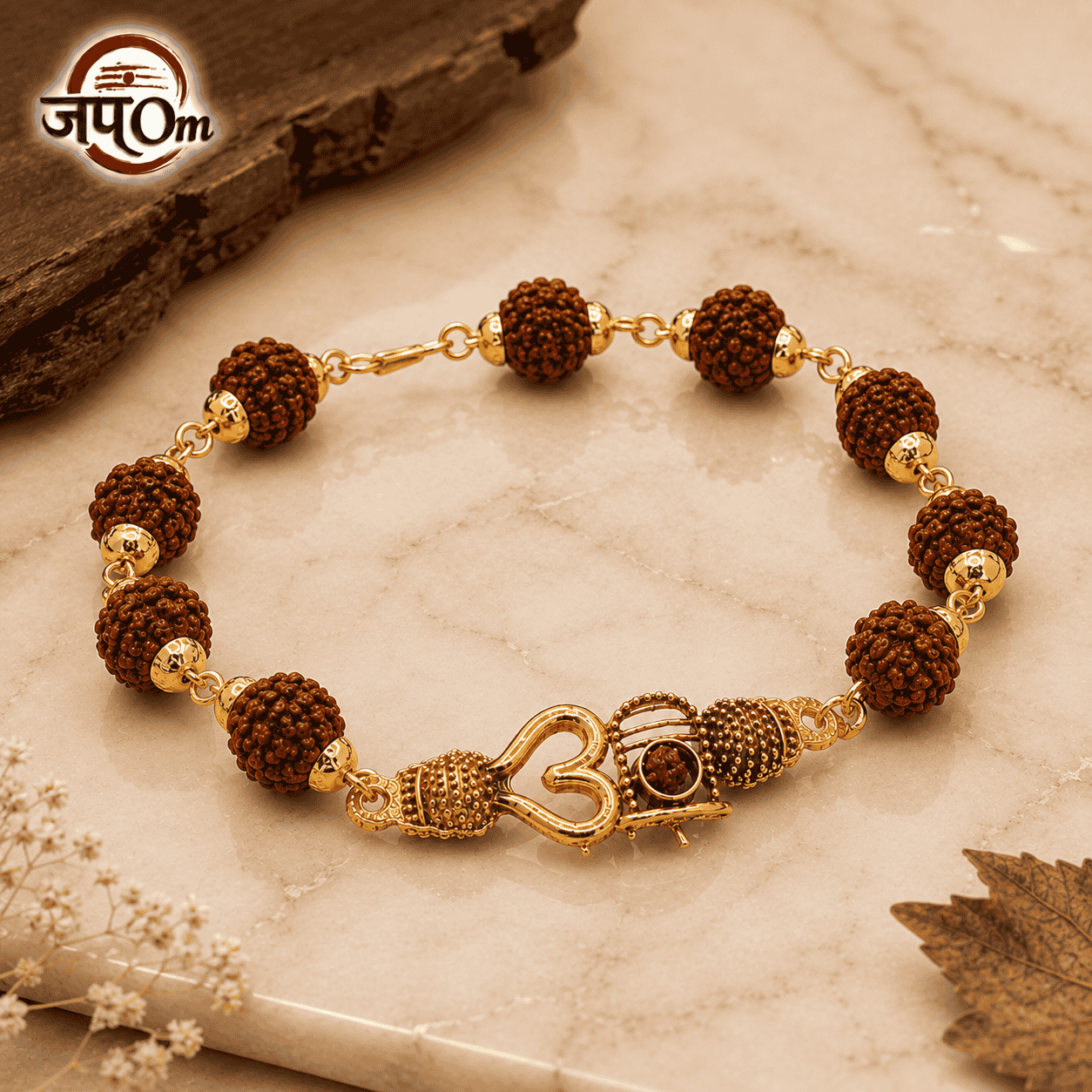Gold Plated Om Rudraksha Bracelet For Men
