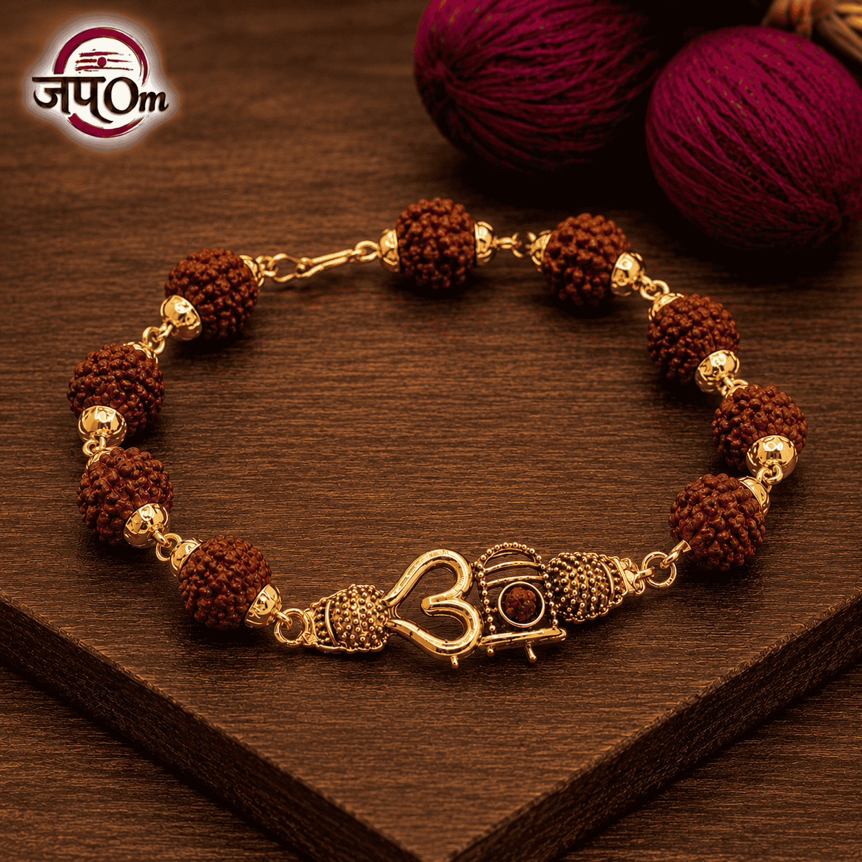 Gold Plated Om Rudraksha Bracelet For Men1