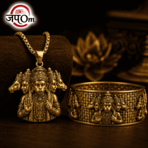 Gold Plated Panchmukhi Hanuman Ji Necklace & Bracelet Combo