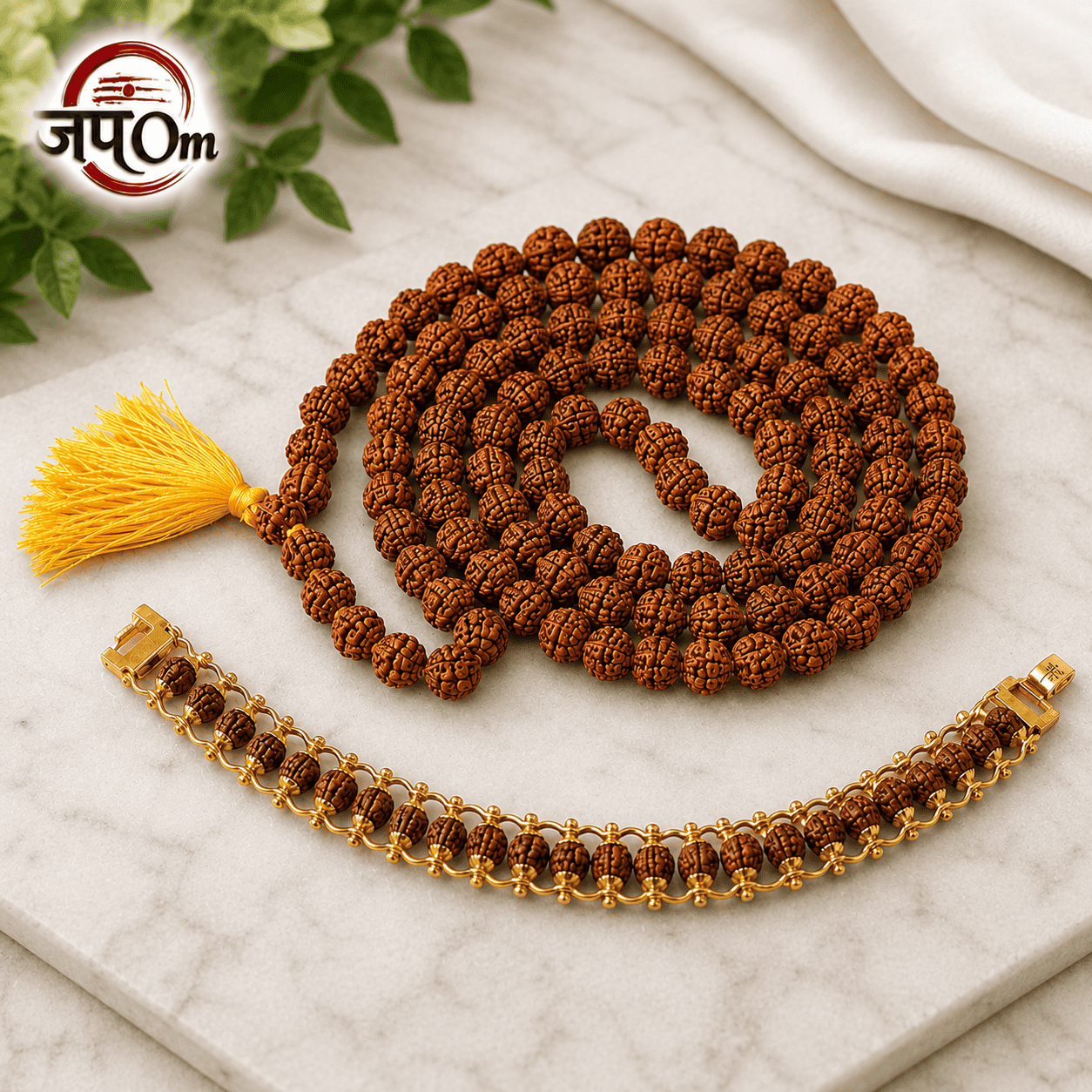 Modern Rudraksha Bracelet + Brown Rudraksha Mala Combo