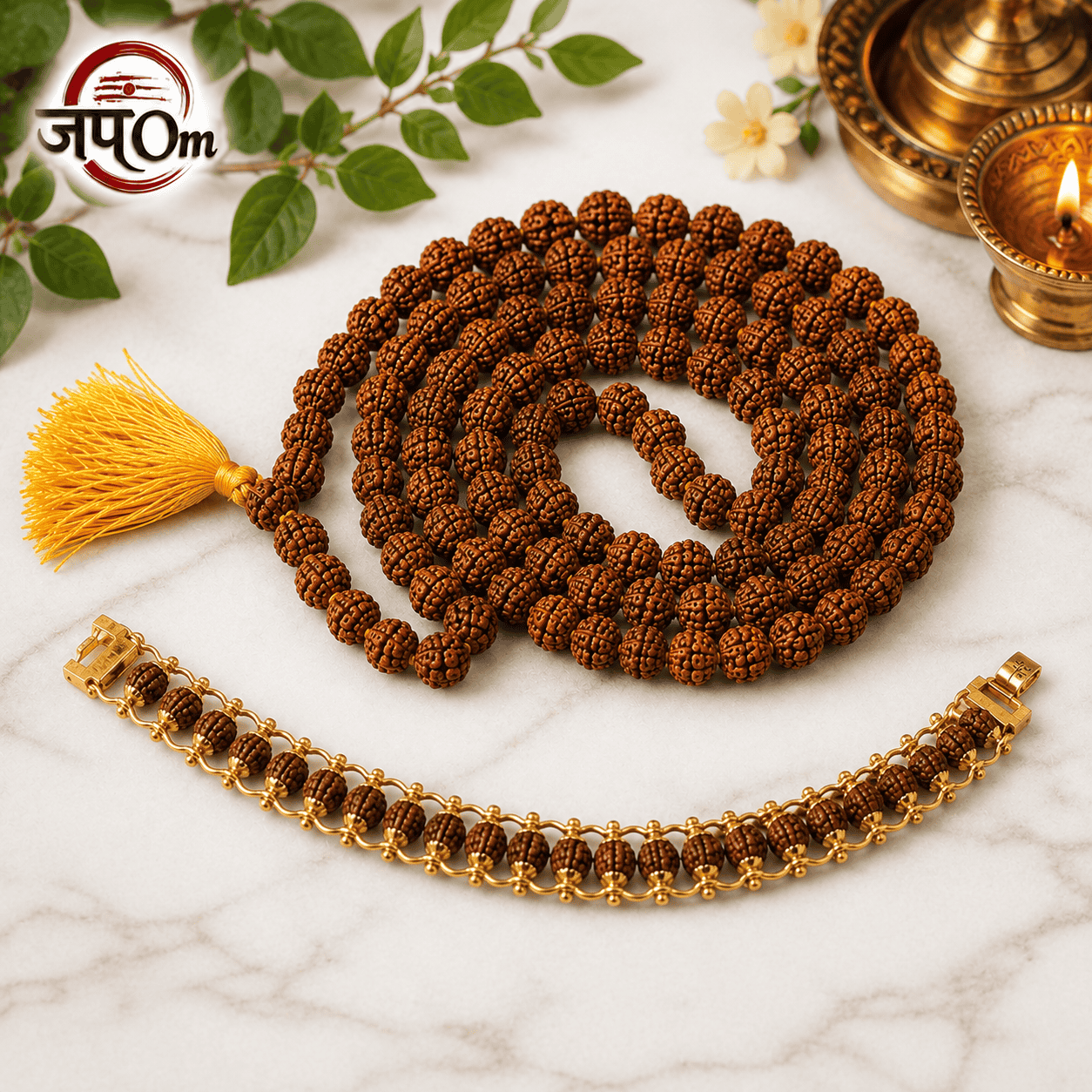 Modern Rudraksha Bracelet + Brown Rudraksha Mala Combo1