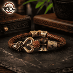 Rustic Om Rudraksha Leather Bracelet For Men