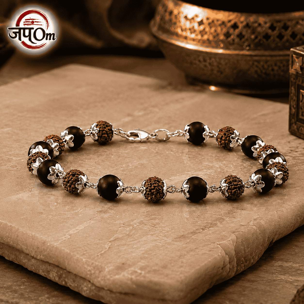 Silver Plated Rudraksha Karungali Bracelet1