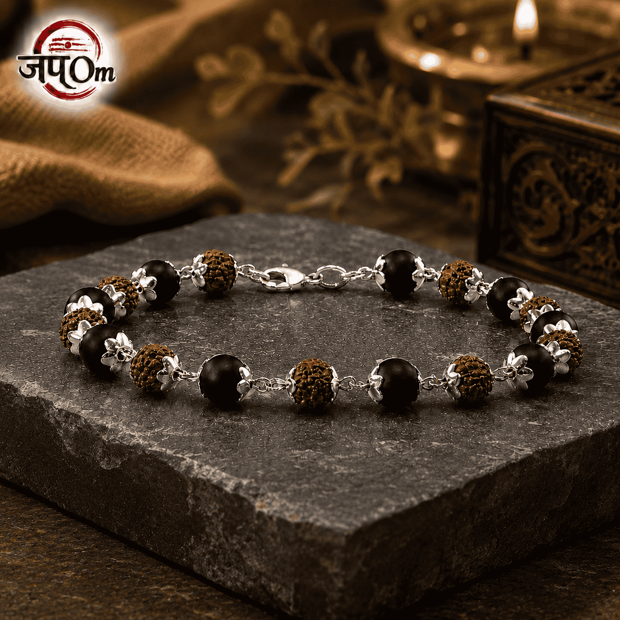 Silver Plated Rudraksha Karungali Bracelet2
