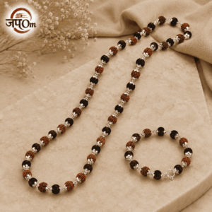 Silver Plated Rudraksha Karungali Mala + Bracelet Combo