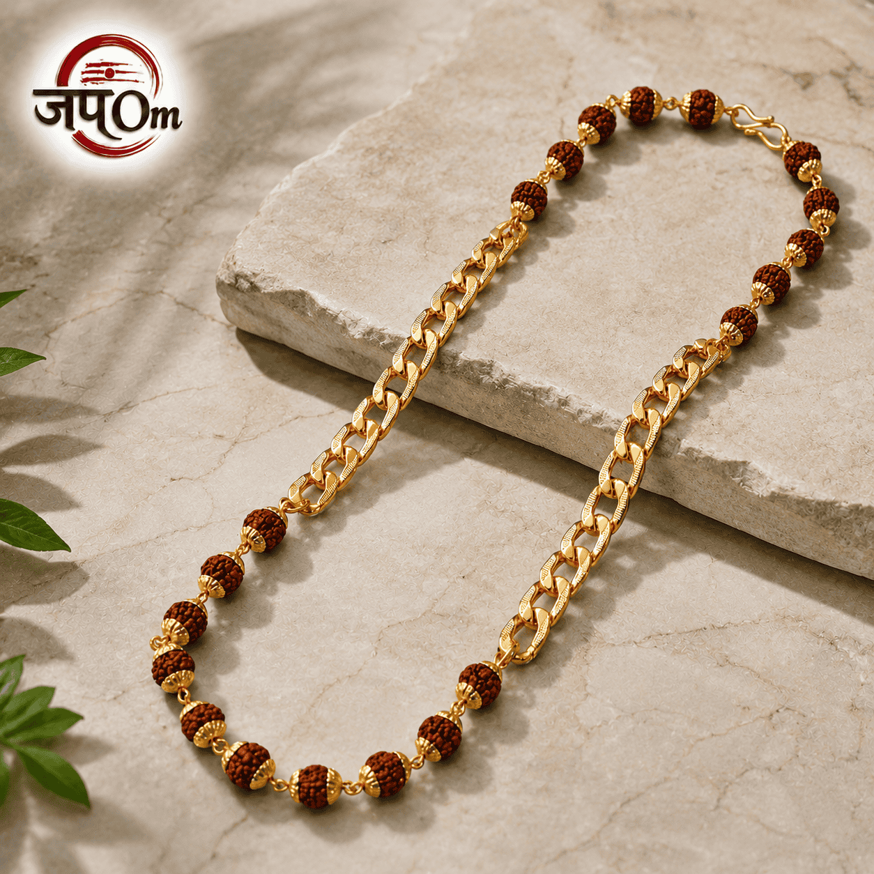 Gold Plated Rudraksha Links Necklace For Men2