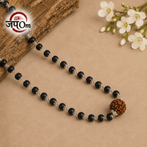 Silver Plated Karungali Mala with Rudraksha Bead