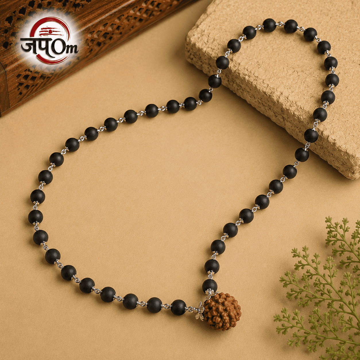 Silver Plated Karungali Mala with Rudraksha Bead2