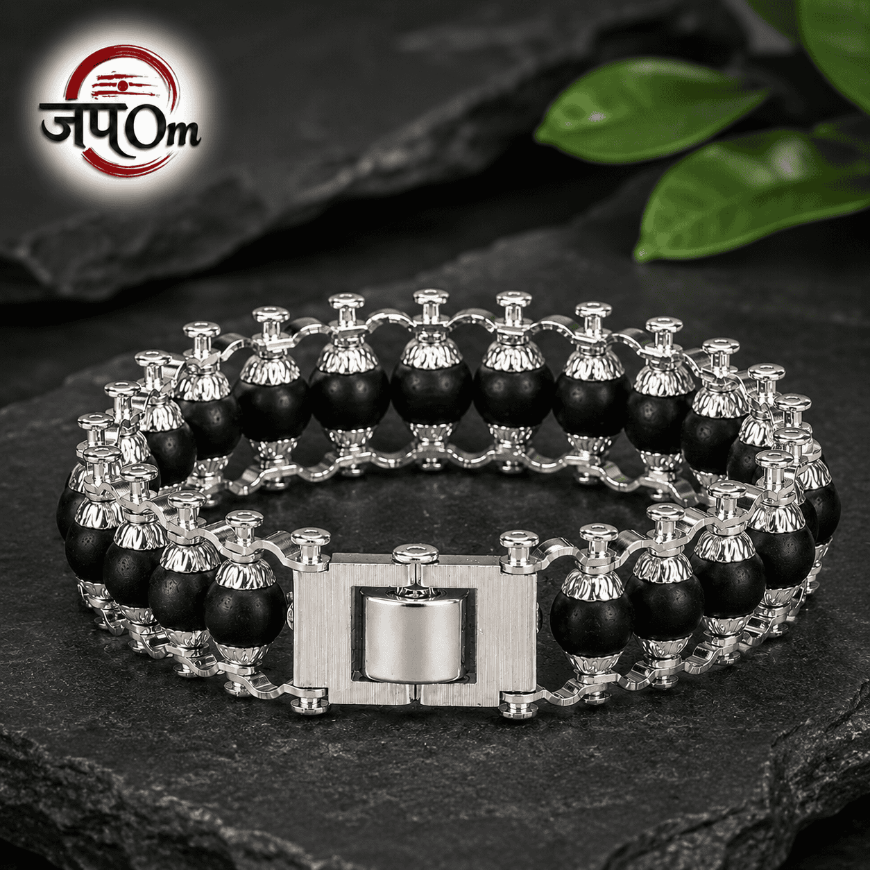 Silver Plated Karungali Modern Bracelet – Natural Ebony Wood1