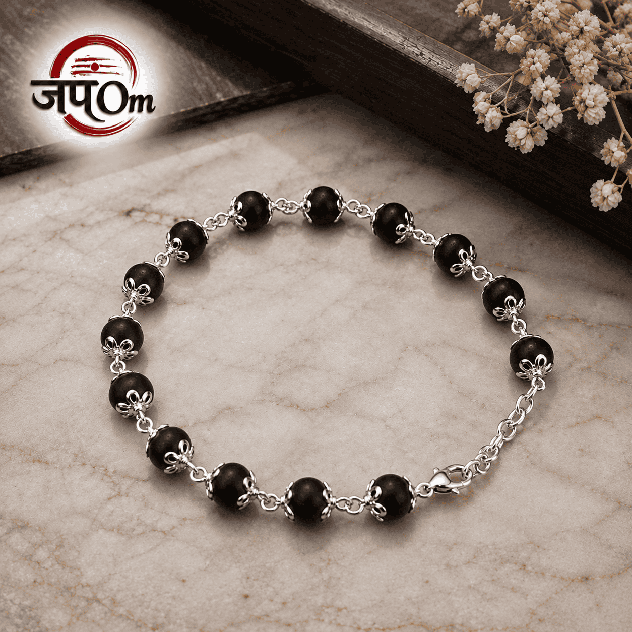Silver Plated Luna Karungali Beads Bracelet - For Women