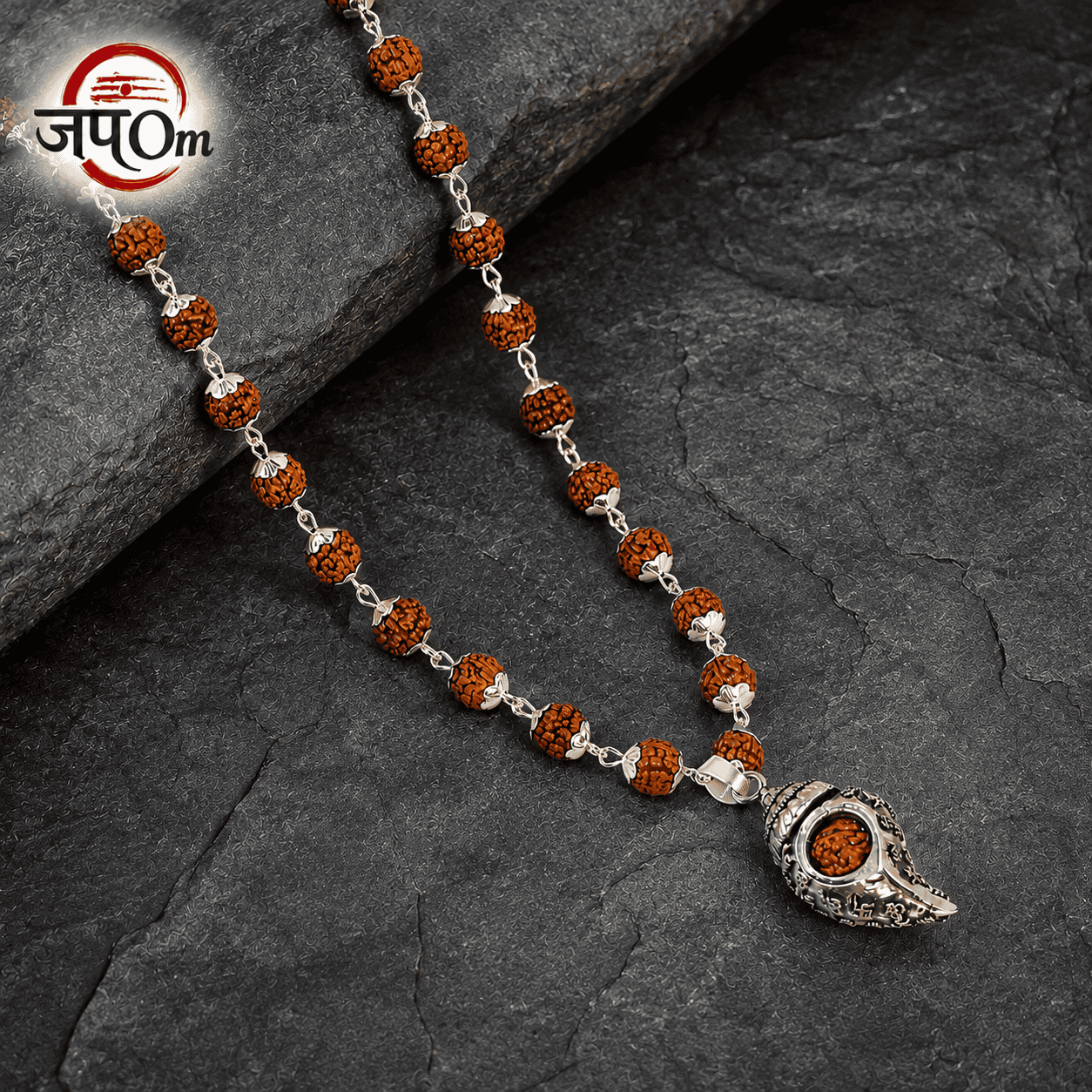 Silver Plated Shiv Shankh Rudraksha Mala1