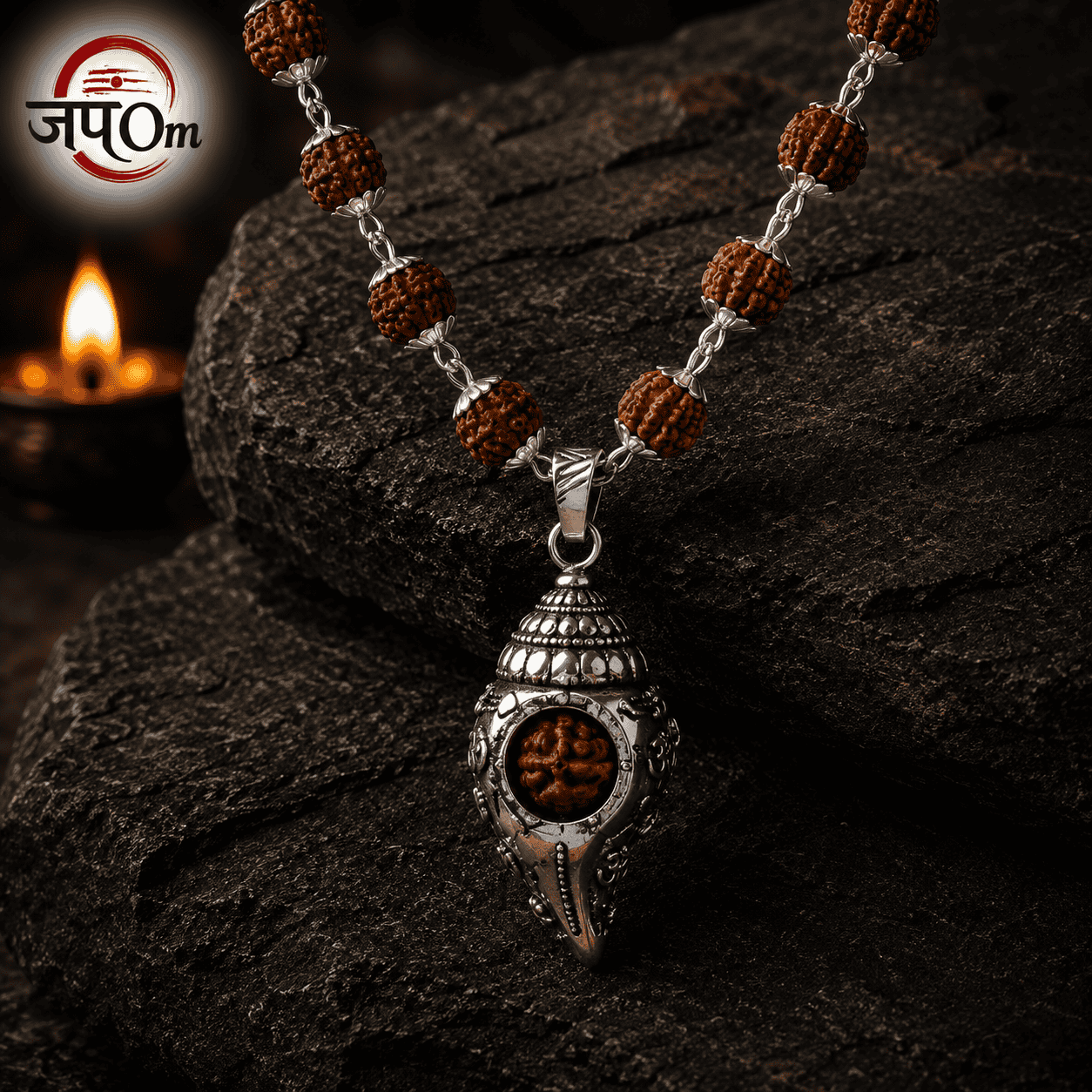 Silver Plated Shiv Shankh Rudraksha Mala2